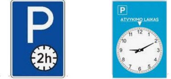 Kai kuriose automobilių parkavimo vietose įrengti stovėjimo laiką ribojantys ženklai