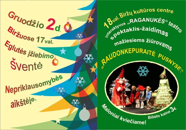 Biržų kultūros centras kviečia į Kalėdų eglutės įžiebimo šventę