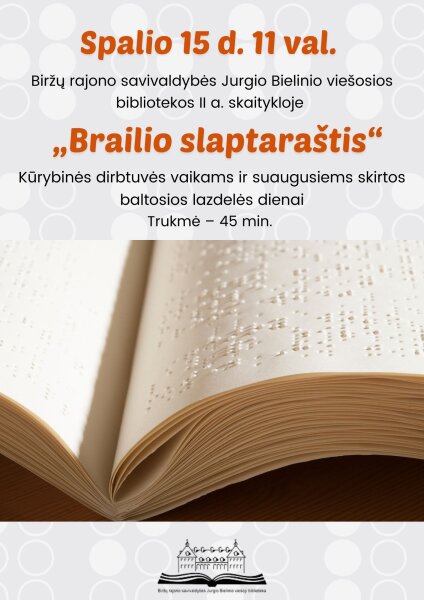 Kviečia kūrybinės dirbtuvės „Brailio slaptaraštis“