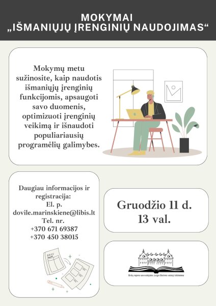Viešojoje bibliotekoje vyks „Išmaniųjų įrenginių naudojimo“ mokymai