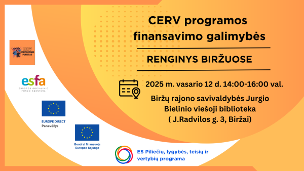 Kviečiame susipažinti su CERV programos finansavimo galimybėmis!