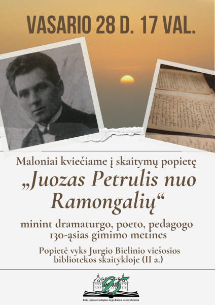 Viešosios bibliotekos skaitykloje vyks skaitymų popietę „Juozas Petrulis nuo Ramongalių“