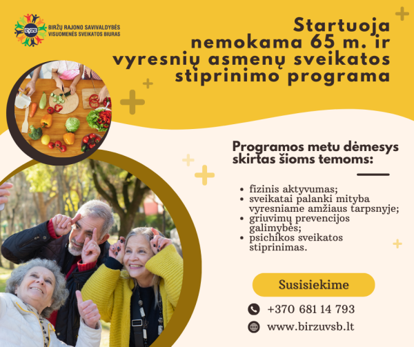 Startuoja nemokama 65 m. ir vyresnių asmenų sveikatos stiprinimo programa